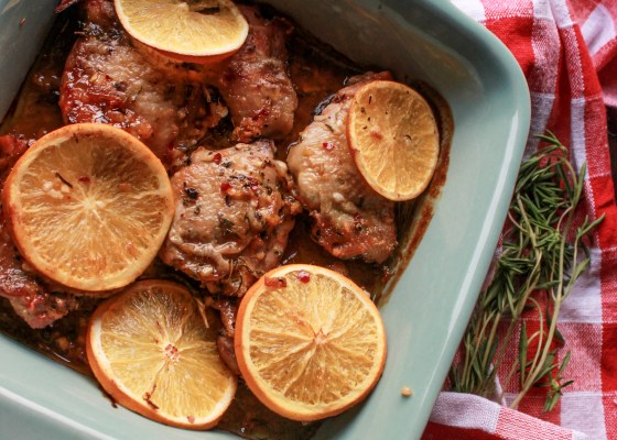 photo of crispy baked orange and rosemary chicken