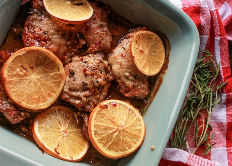 photo of crispy baked orange and rosemary chicken