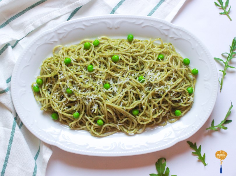 photo of pasta with arugula pesto