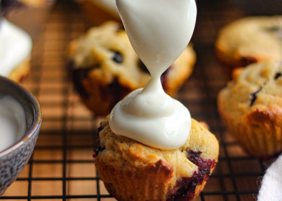 photo of Blueberry wholewheat muffins with greek yogurt frosting
