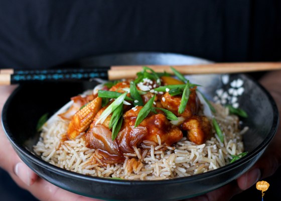 Photo of Asian style Mango chicken with brown rice