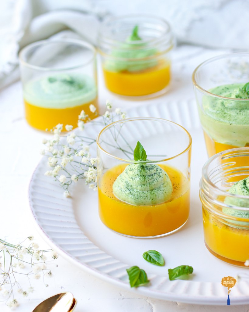 mango jelly with matcha cream