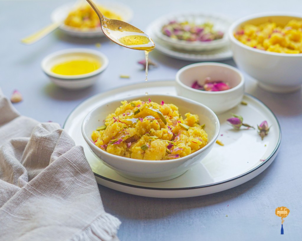 Recipe of Mango saffron semolina halwa/mango kesar halwa