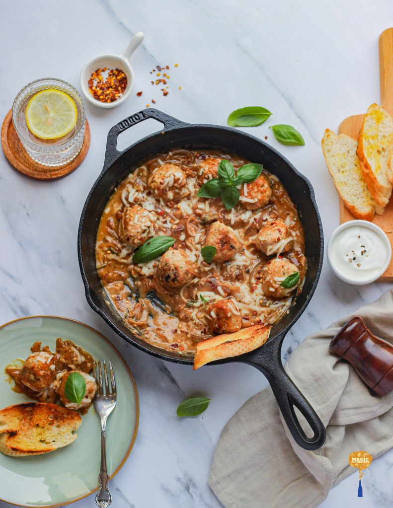 photo of french onion meatballs