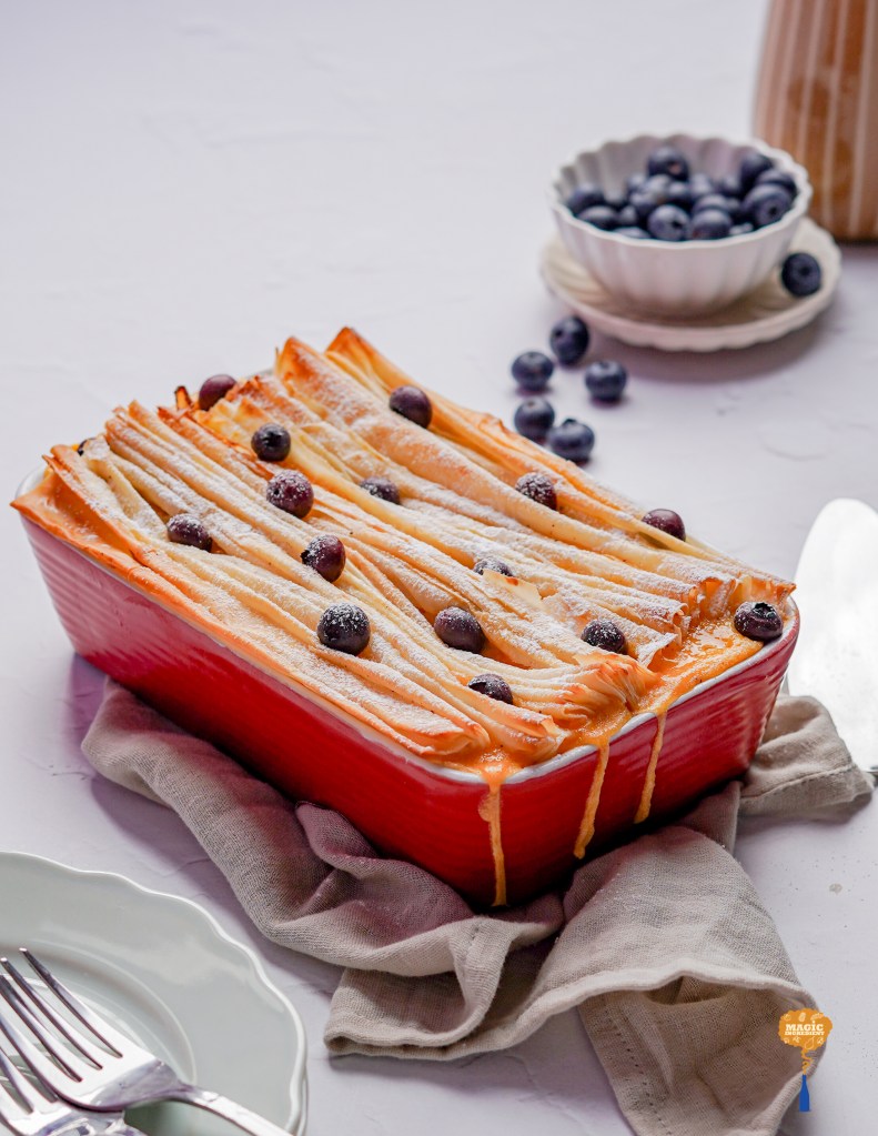 orange blueberry filo cake