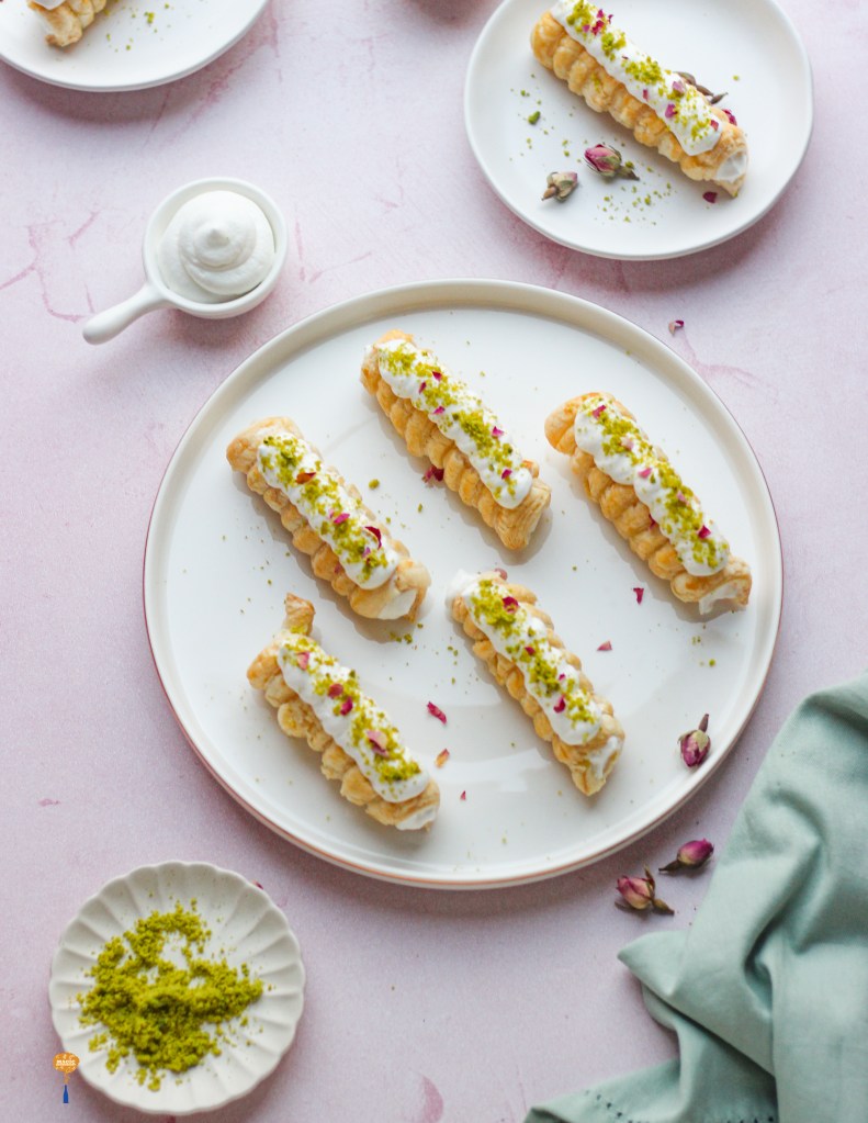 cream rolls with rosewater and pistachios 