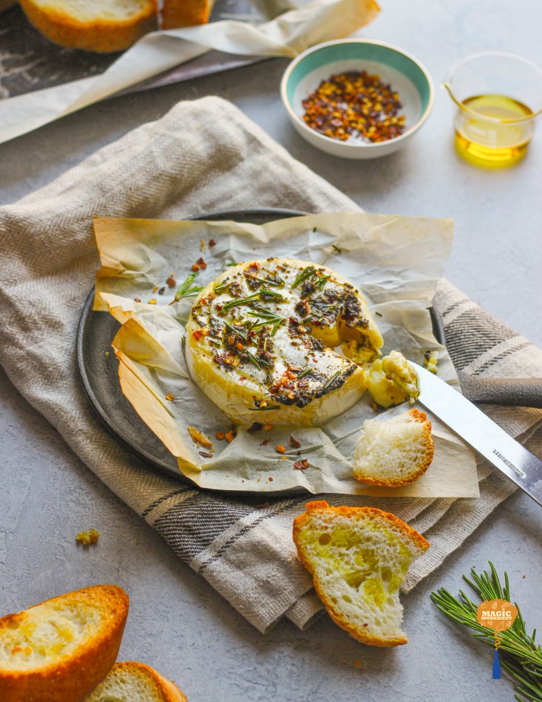baked camembert with truffle and rosemary