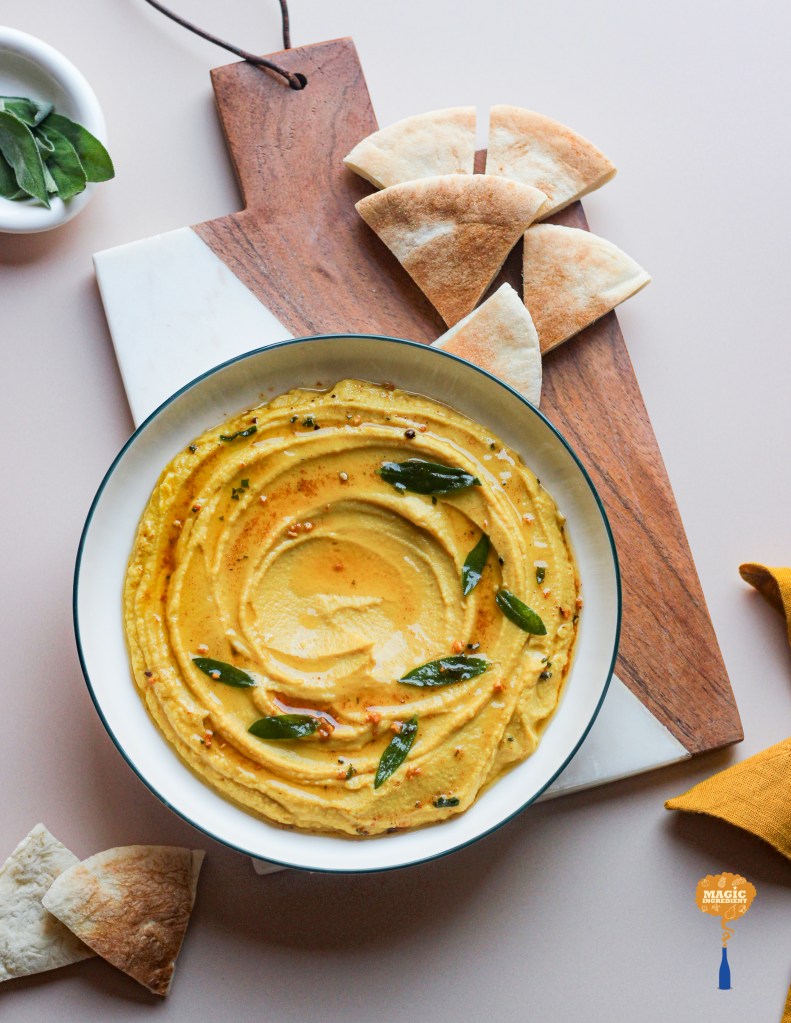 butternut squash hummus with sage brown butter 