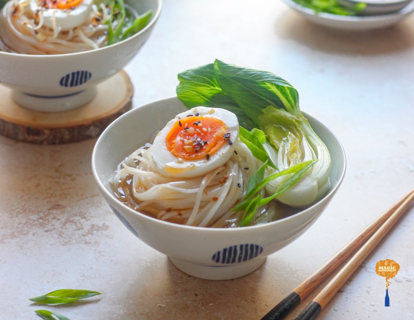 noodles in bone broth with chili opil