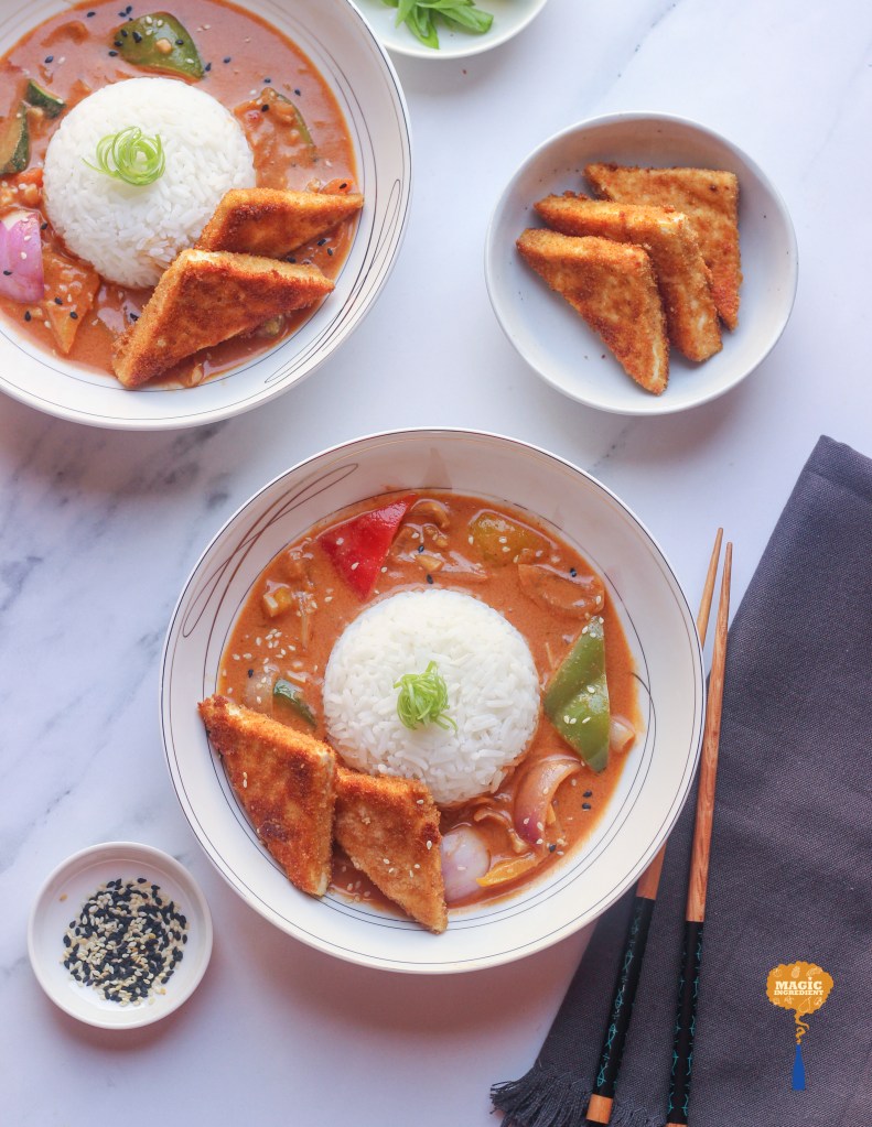 Crispy tofu with peanutbutter sauce