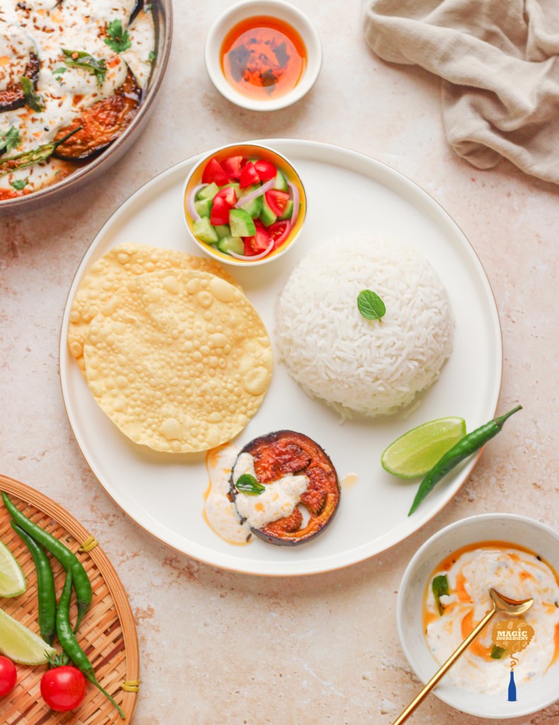Doi begun-fried eggplant in spiced yogurt