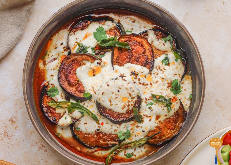 Doi begun-fried eggplant in spiced yogurt