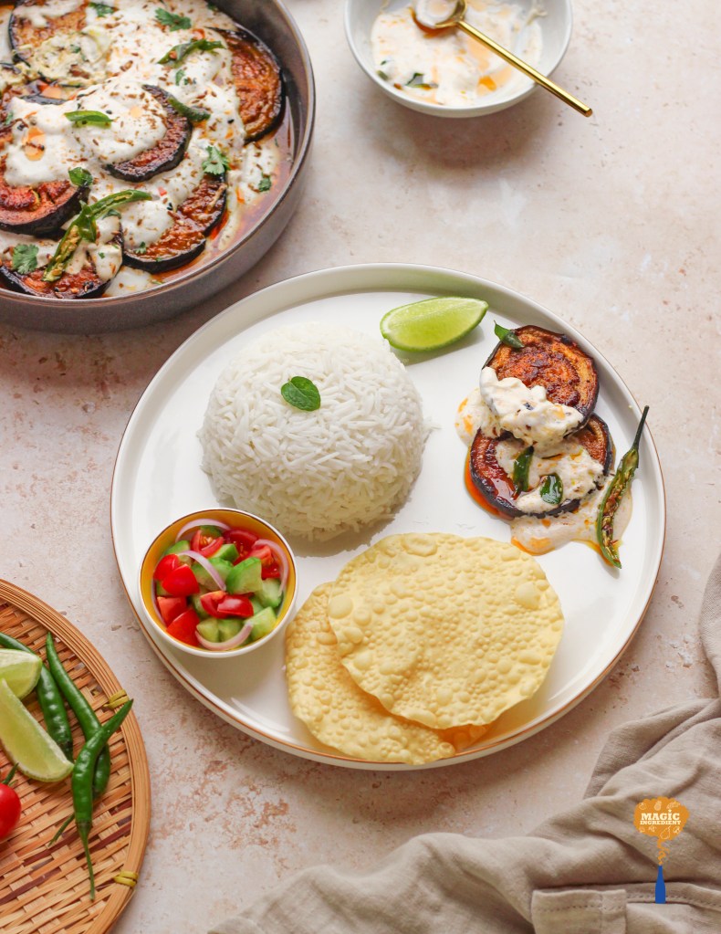 Doi begun-fried eggplant in spiced yogurt