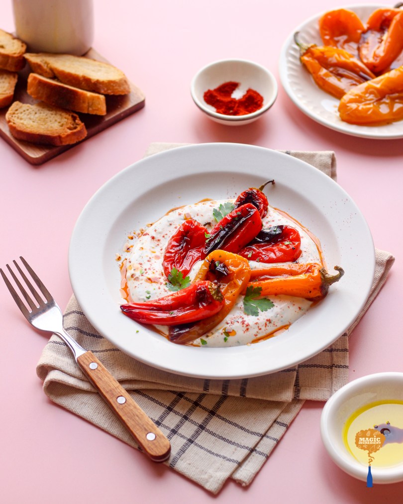 Balsamic roasted sweet peppers with whipped feta