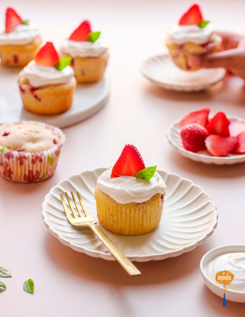 Strawberry Muffin with labneh frosting