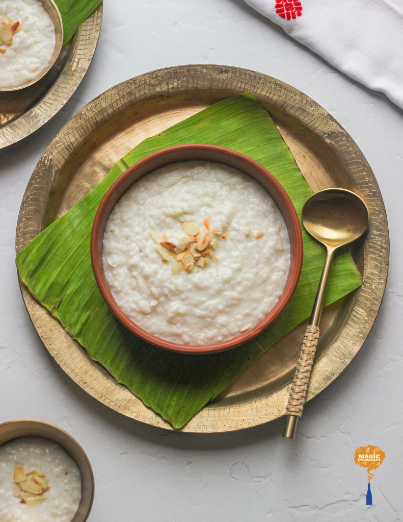 Assamese rice pudding in coconut milk
