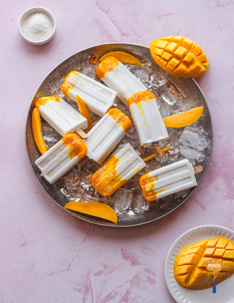 Mango saffron and coconut popsicle