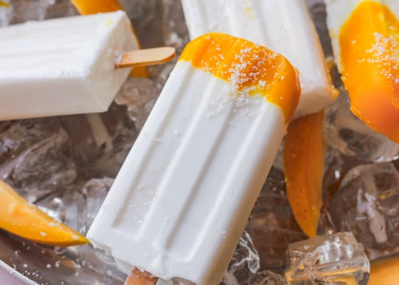 Mango saffron and coconut popsicle