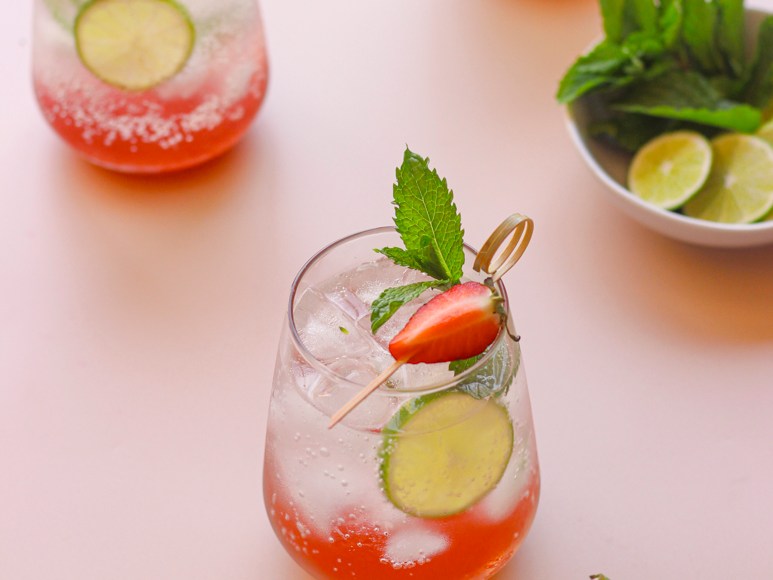 Strawberry lime soda with mint