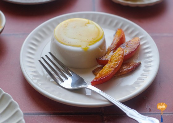 Cinnamon and honey roasted nectarines with panna cotta