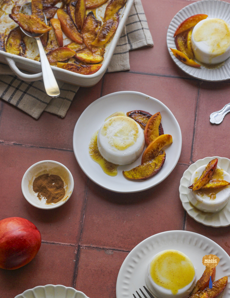 Cinnamon and honey roasted nectarines with panna cotta