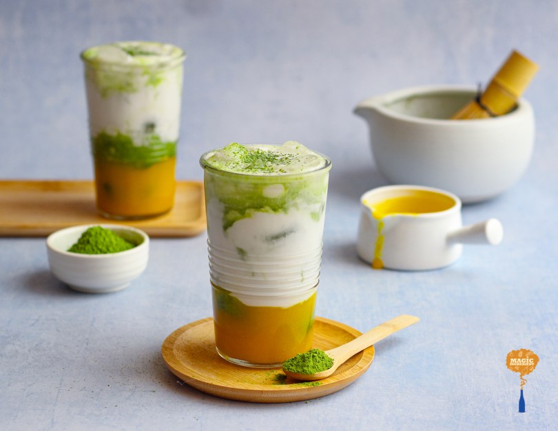 Mango matcha latte