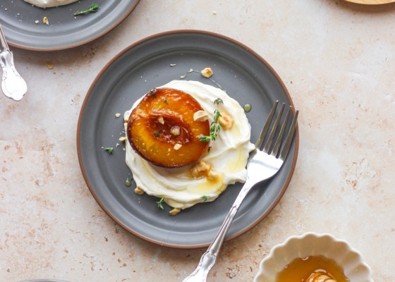 Thyme and honey roasted nectarines with whipped labneh
