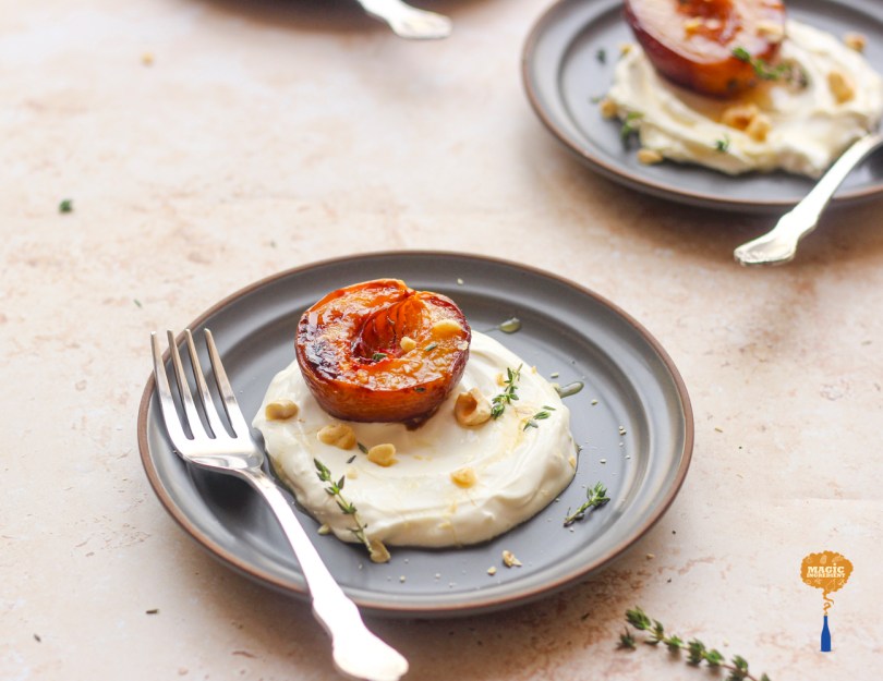 Thyme and honey roasted nectarines with whipped labneh
