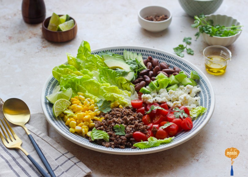 Mexican beef salad with avo dressing