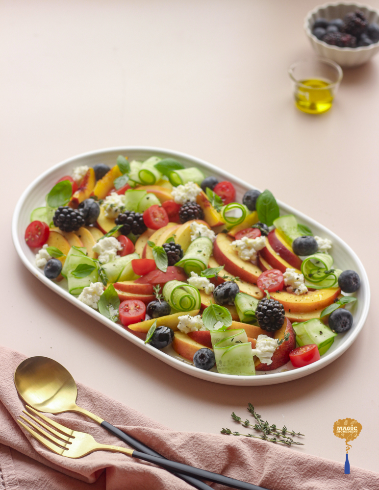 nectarines, berries and cucumber salad with herb vinaigrette