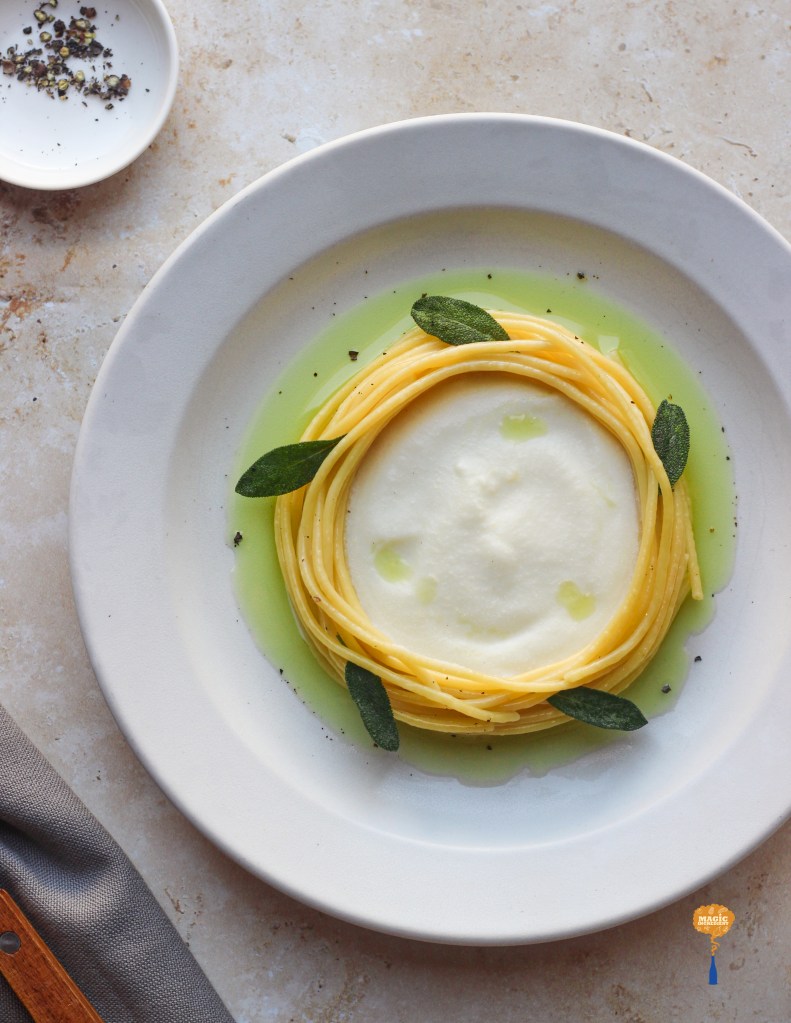 Spaghetti in cauliflower and sage garlic butter sauce