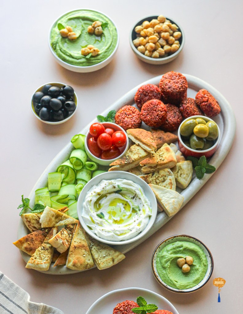 Mezze with herb hummus for the national day