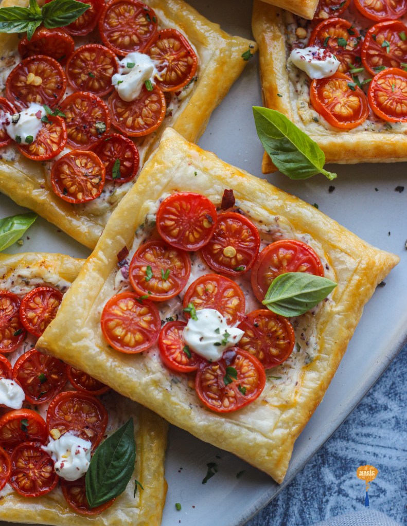 Cherry Tomato tarts with labneh and sumac