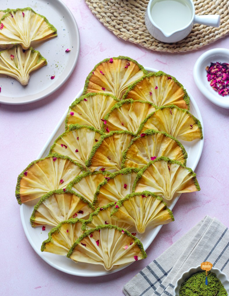 Filo fans with pistachio