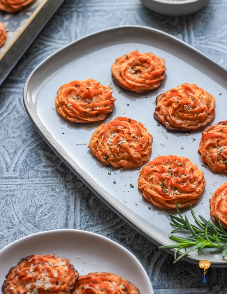 Duchess potatoes with sweet potato