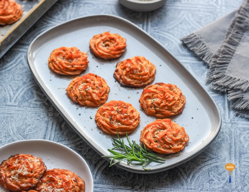 Duchess potatoes with sweet potato