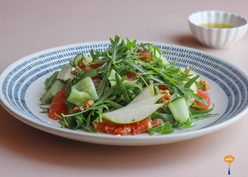 Arugula, Citrus, and Pear Salad with Lemon Parmesan Dressing