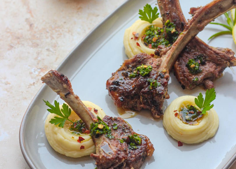 Baked rosemary lamb chops with parmesan potato mash