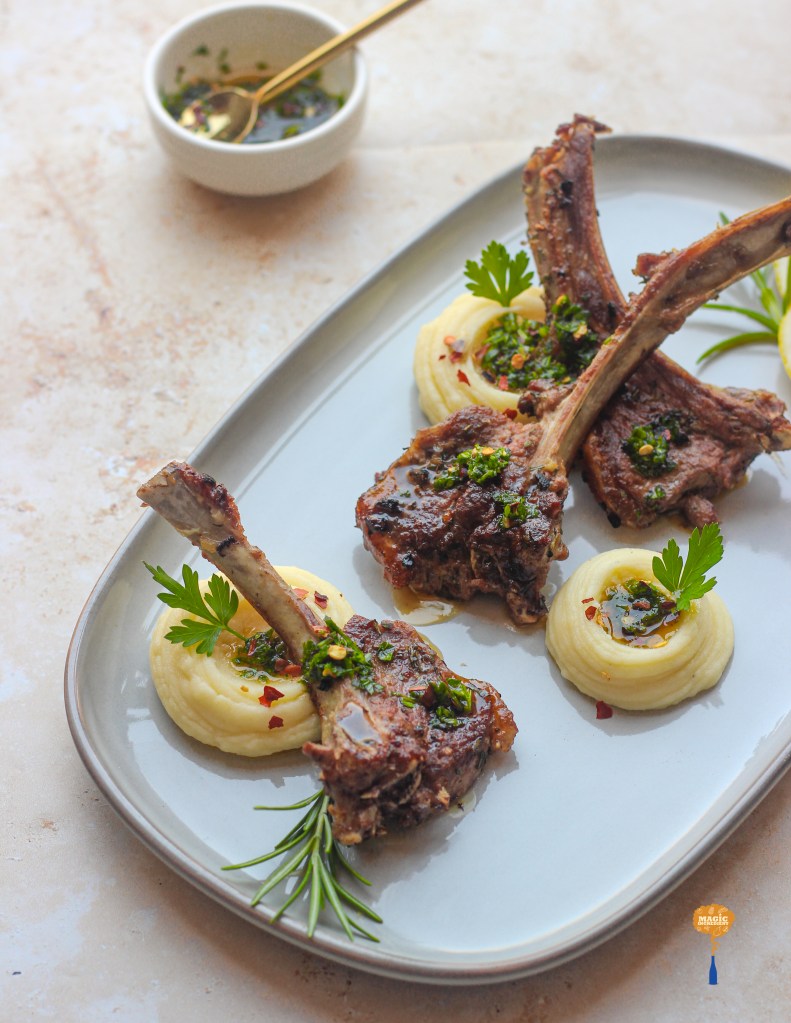 Baked rosemary lamb chops with parmesan potato mash