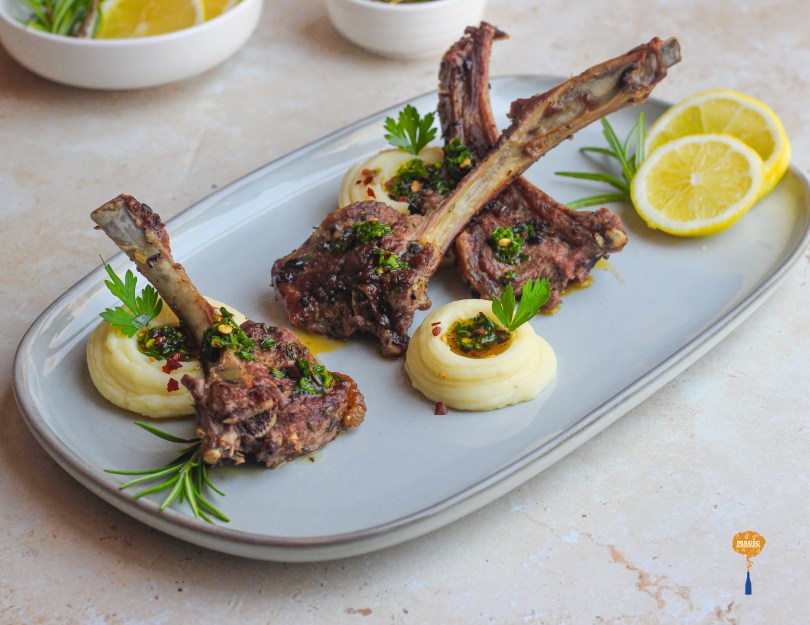 Baked rosemary lamb chops with parmesan potato mash