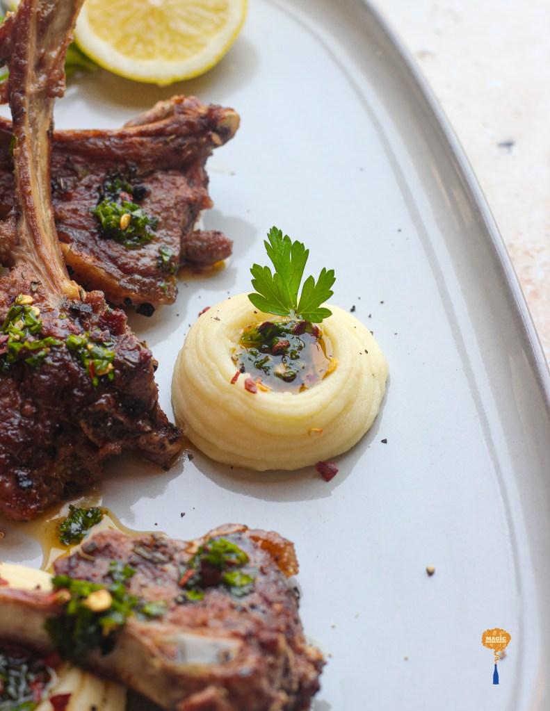 Baked rosemary lamb chops with parmesan potato mash