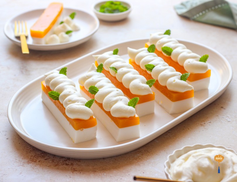 Mango coconut pannacotta slices