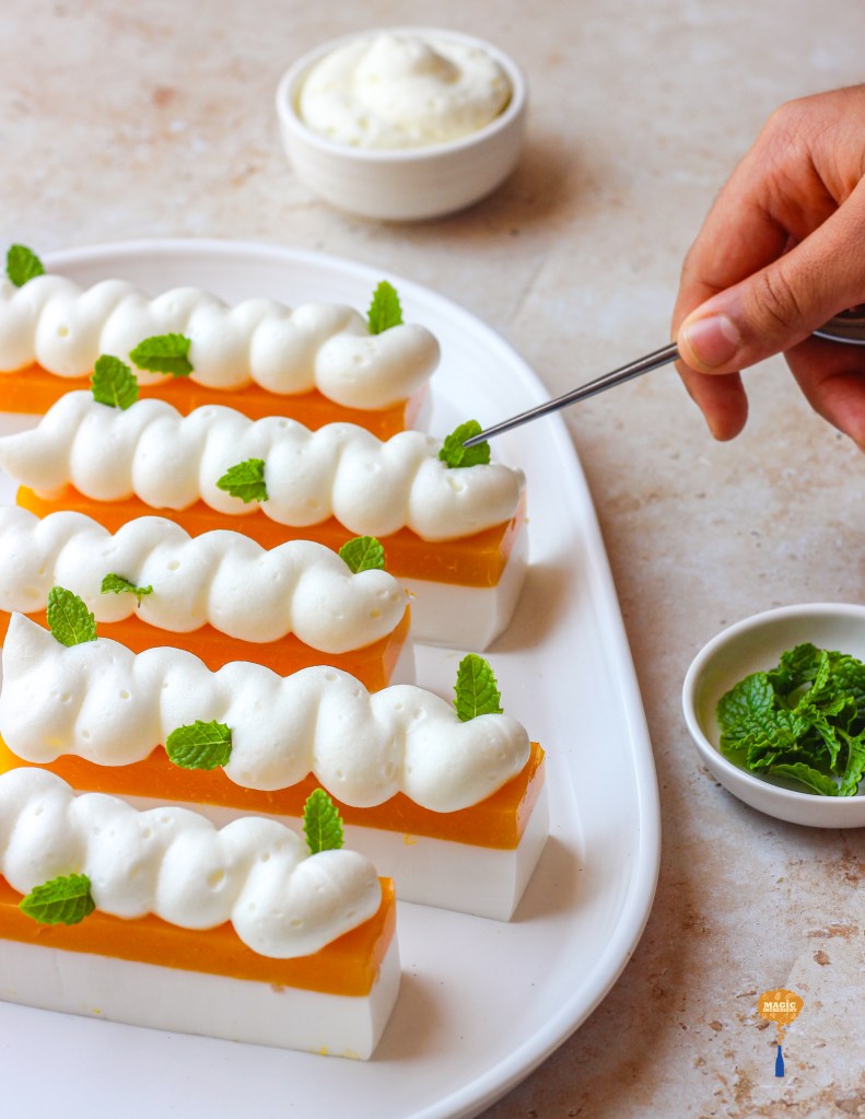 Mango coconut pannacotta slices