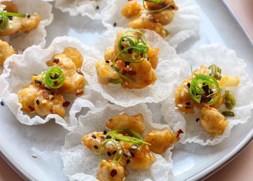 Orange fish in rice paper crackers