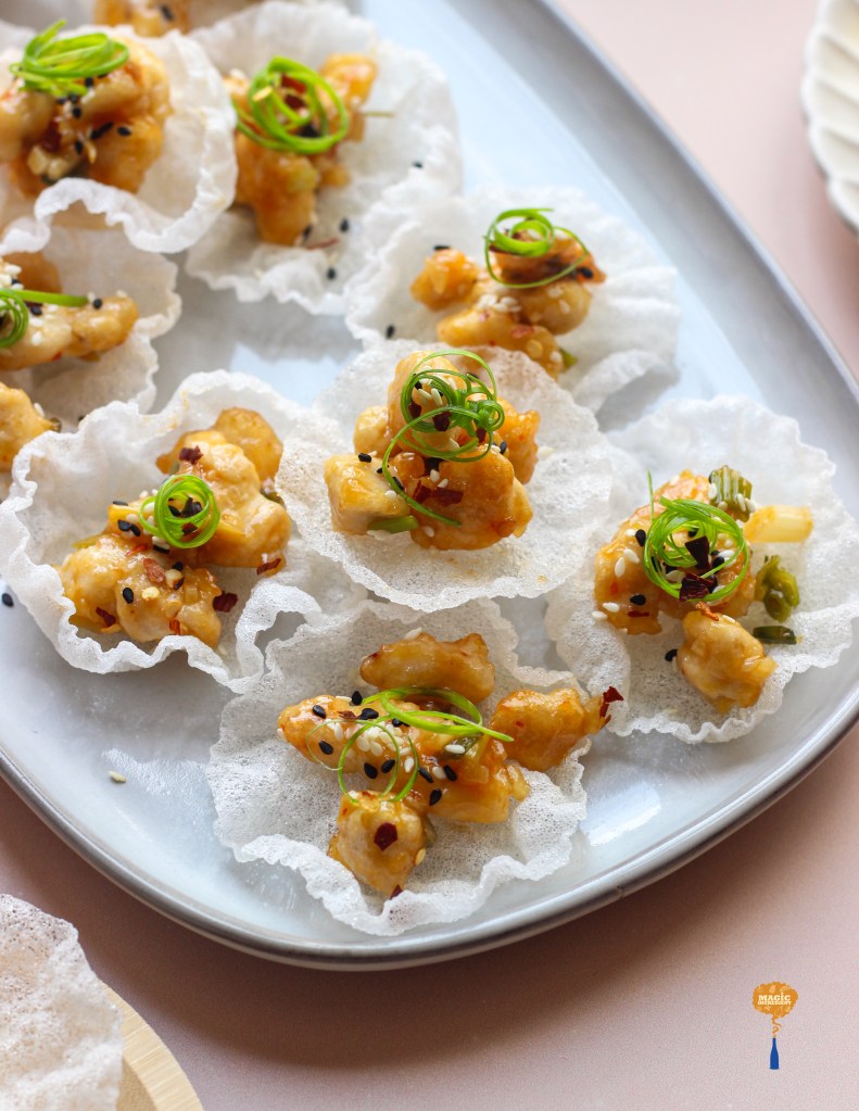 Orange fish in rice paper crackers