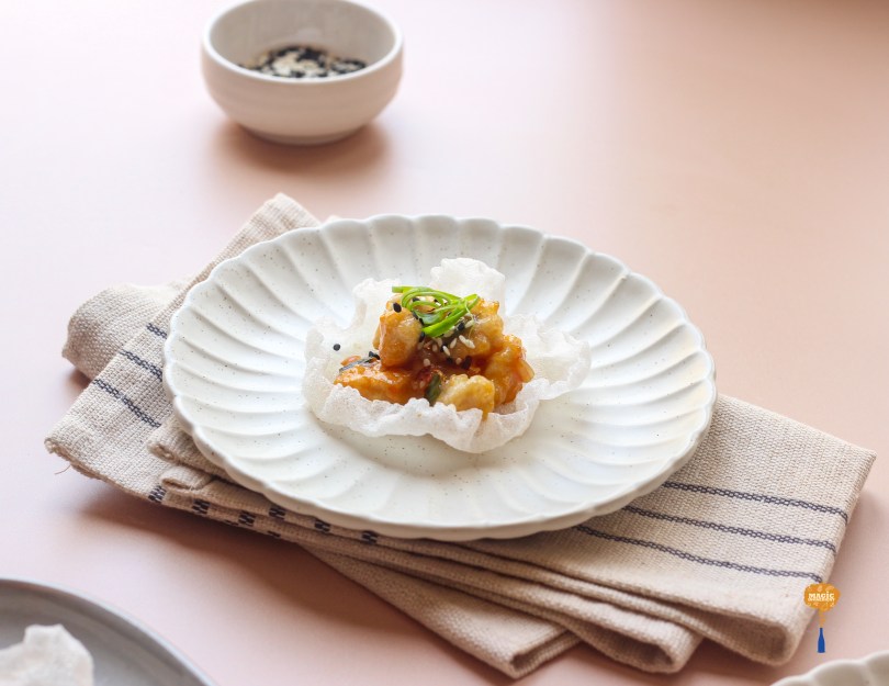 Orange fish in rice paper crackers