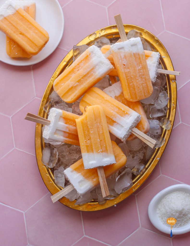 muskmelon and coconut popsicles