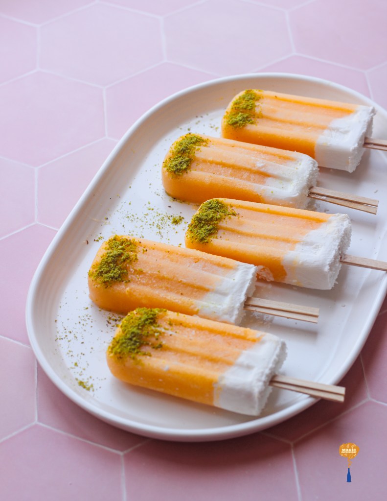 muskmelon and coconut popsicles