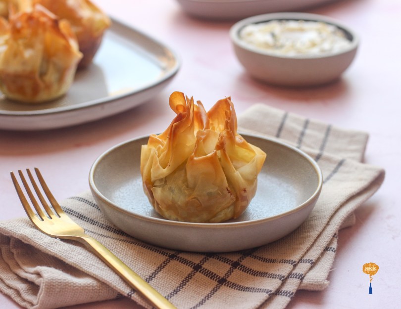 Curried spinach feta filo parcels
