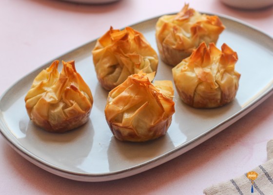 Curried spinach feta filo parcels